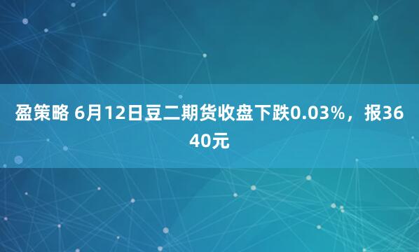 盈策略 6月12日豆二期货收盘下跌0.03%，报3640元
